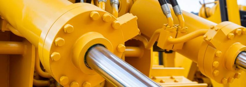 Powerful hydraulic cylinders. The main power and driving element for construction equipment.